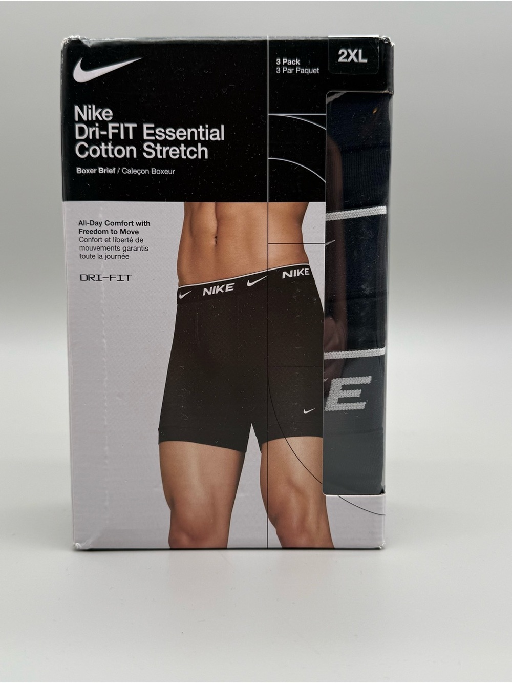NIB Nike Dri-FIT Essential Cotton Stretch 3-Pack Men’s Boxer Briefs Black 2XL